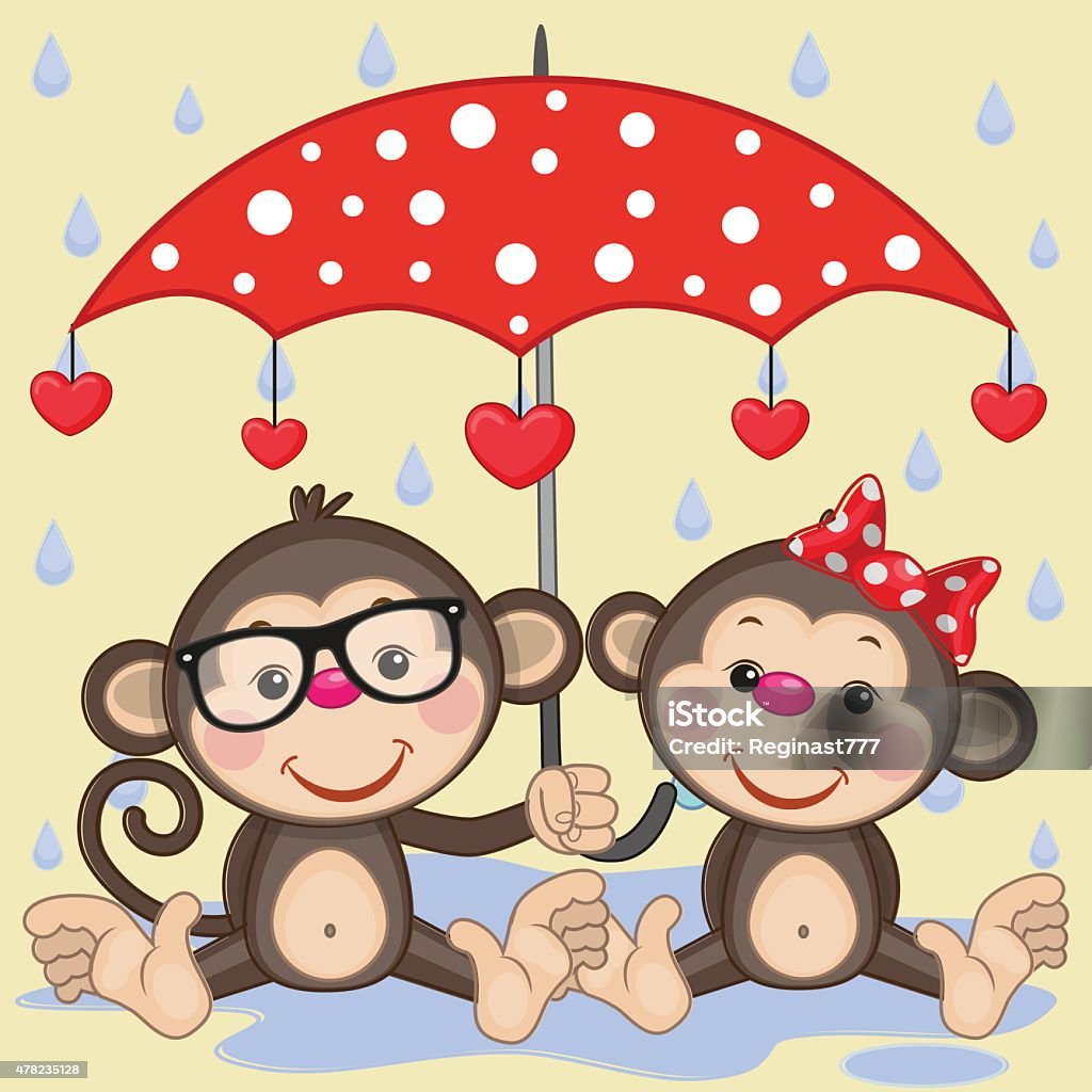 Two Monkeys with umbrella Greeting card two Monkeys with umbrella 2015 stock vector