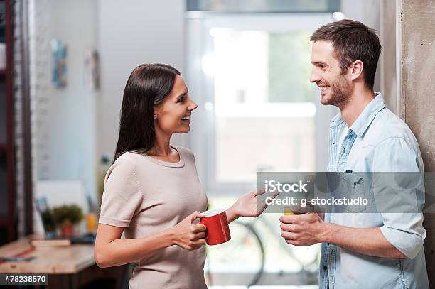 Spending A Nice Coffee Break Stock Photo - Download Image Now - Discussion, Talking, Two People
