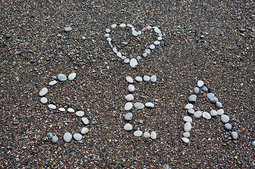 The inscription on the seashore pebbles SEA