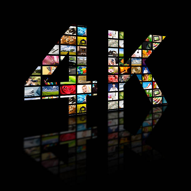 4k resolution tv concept. Television 4k resolution technology concept isolated on black. 4k resolution stock pictures, royalty-free photos & images