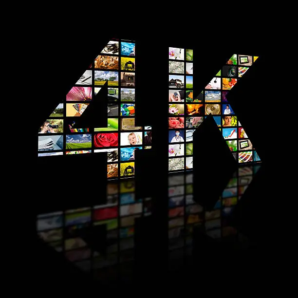 Television 4k resolution technology concept isolated on black.