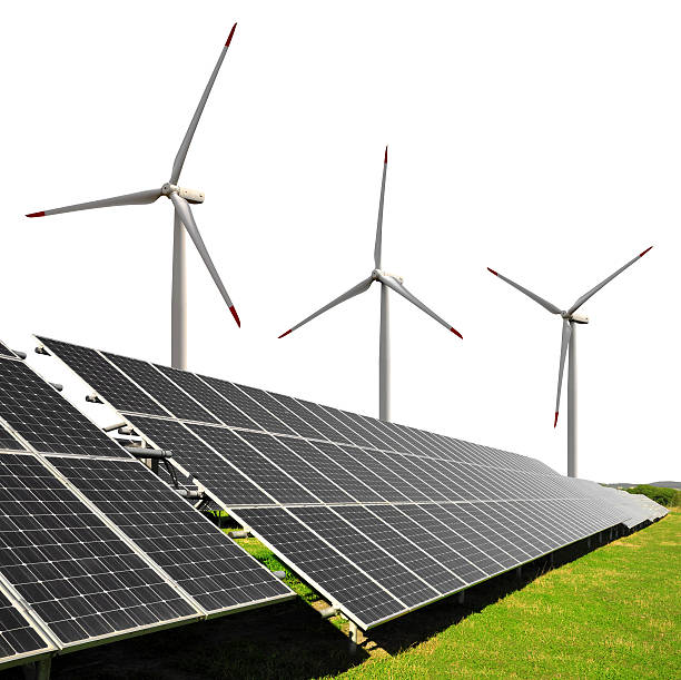 istock Solar energy panels with wind turbines 478241783