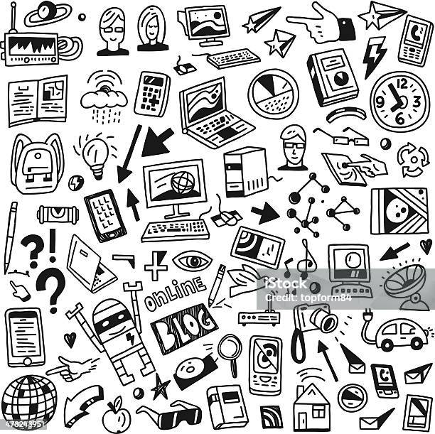 Educative Computer Doodle Devices Computers Technology Doodles Set Stock Illustration - Download ...