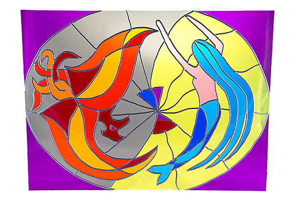 The little mermaid and fire - colour stained glass