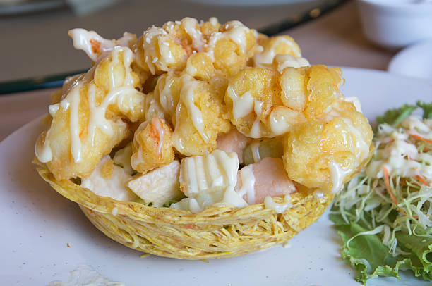 istock Shrimp fried with cream salad on taro cup fried 478244736