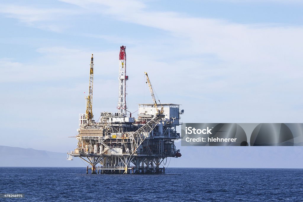 Oil Rig Oil Rig in the channel island near Ventura California. Blue Stock Photo