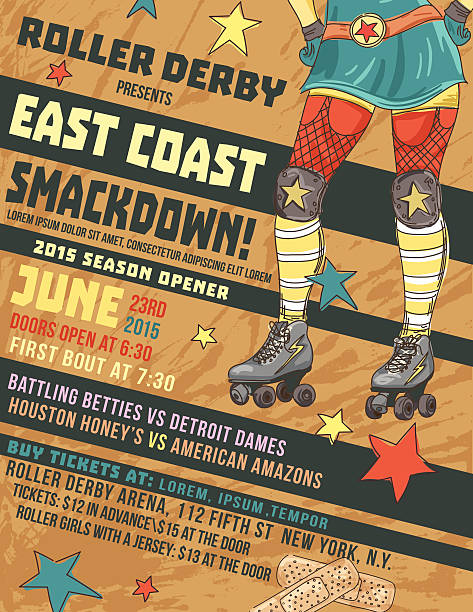 stockillustraties, clipart, cartoons en iconen met roller derby event poster template - rolschaatsen ijs of rolschaatsen