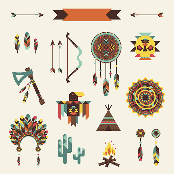 ilustrações, clipart, desenhos animados e ícones de étnico padrão sem emendas em estilo nativo. - north american tribal culture arrow bow and arrow bow