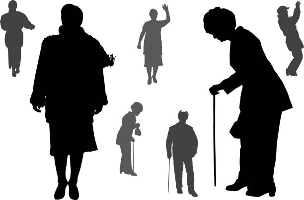 Vector silhouette of old people. Vector silhouette of old people on a white background. invalid person stock illustrations