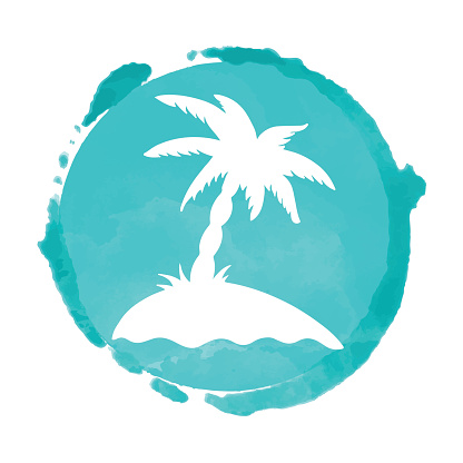 Watercolor circle paint stain and coconut palm tree