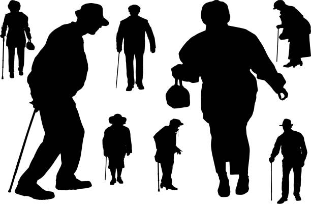 Vector silhouette of old people. Vector silhouette of old people on a white background. invalid person stock illustrations