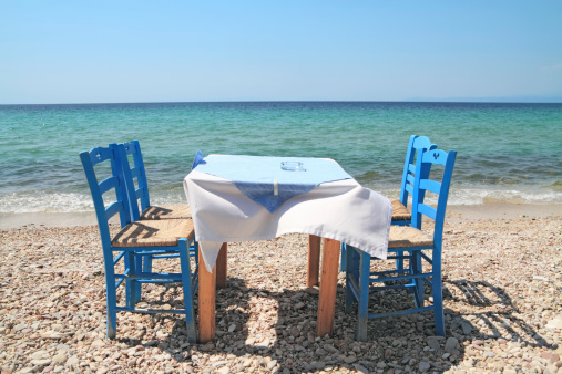 Typical greek tavern - cafe , by the aegean sea