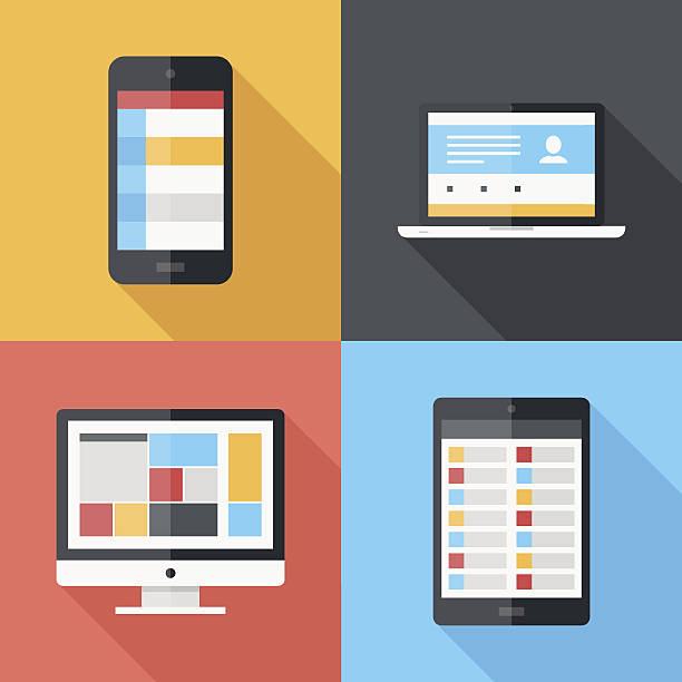Flat icons Vector illustration of application menu template on different electronic devices flat design stock illustrations