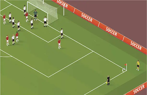 Vector illustration of Isometric Soccer Corner Kick
