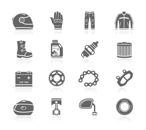 Schwarze Symbole-Motorrad-Accessoires – Vektorgrafik