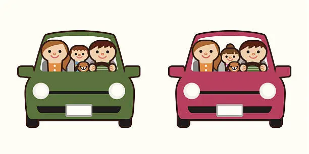 Vector illustration of Smiling happy family in the car