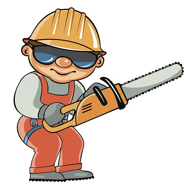 Vector illustration of Working with the chainsaw