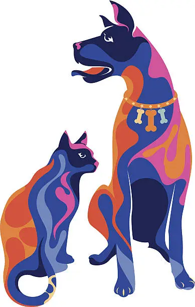 Vector illustration of Dog and cat.