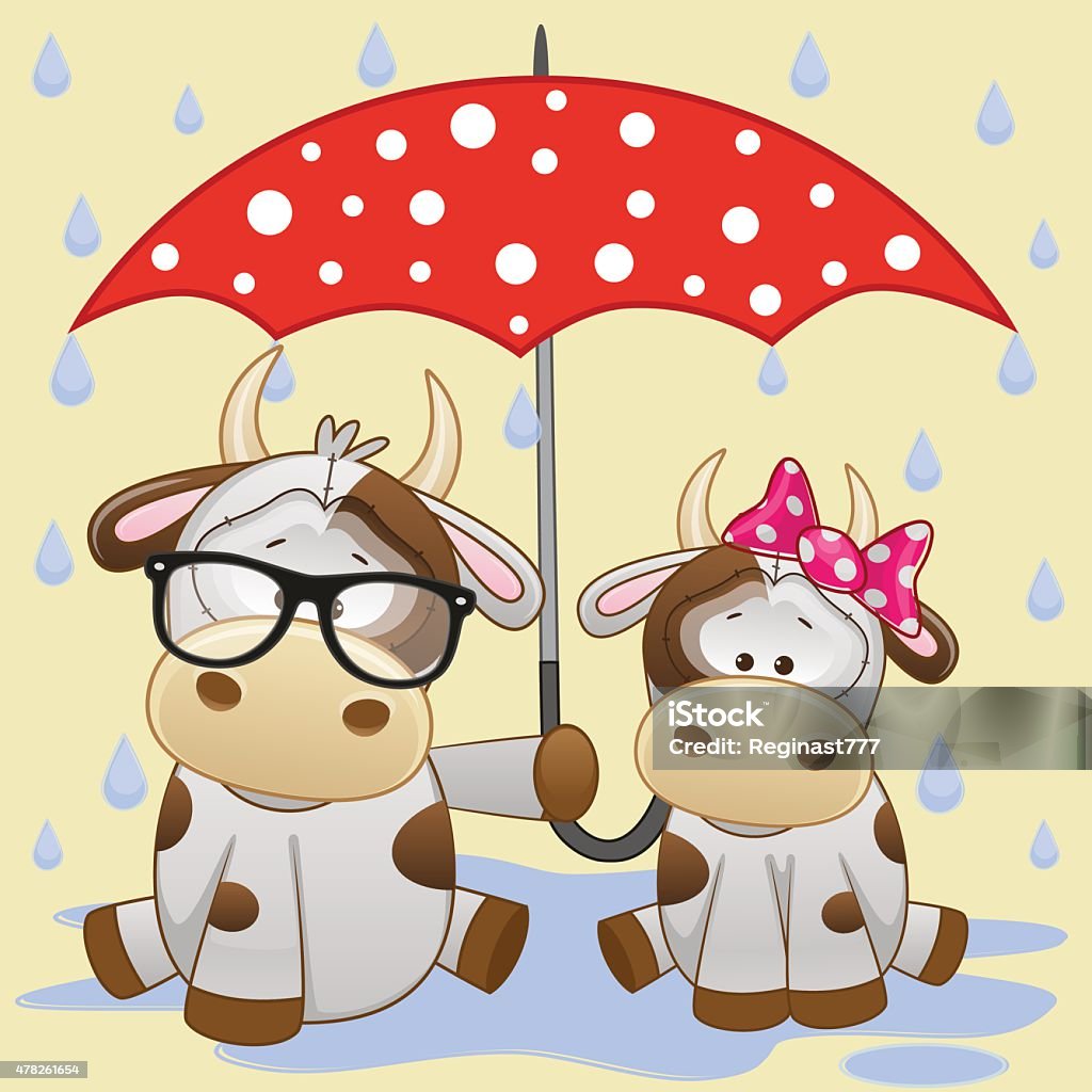 Two Cows with umbrella Greeting card two Cows with umbrella 2015 stock vector