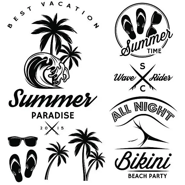 Vector illustration of set to topic summer with bikini party, sunglasses, flip-flops