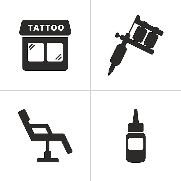 Tattoo Icons Simple tattoo icons including tattoo machine, shop, ink and chair tattoo icons stock illustrations