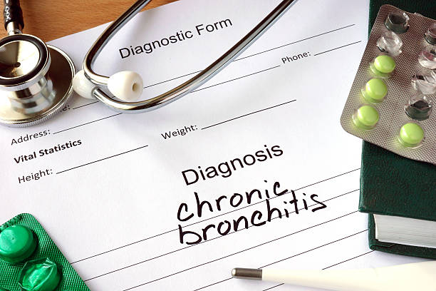 Diagnostic form with Diagnosis Chronic bronchitis and pills. Diagnostic form with Diagnosis Chronic bronchitis and pills.  bronchitis stock pictures, royalty-free photos & images
