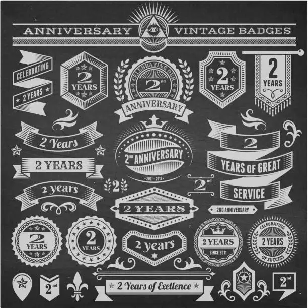 Vector illustration of two year anniversary hand-drawn chalkboard royalty free vector background