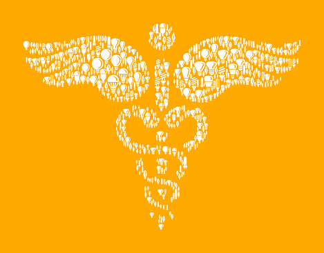 Caduceus on Vector Lightbulb Pattern Background. Light bulbs and Lights Vector Graphic. royalty free vector lightbulb computer icon pattern. This vector graphic background features lightbulb, halogen light bulb, florescent light bulbs and smart light bulb icons and graphics. The vector pattern can be used for electricity, energy and idea concepts. File download includes vector graphic and jpg file.