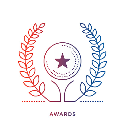 Thin line icon with gradient color, award symbol for achievement compositions. Modern style vector illustration concept.