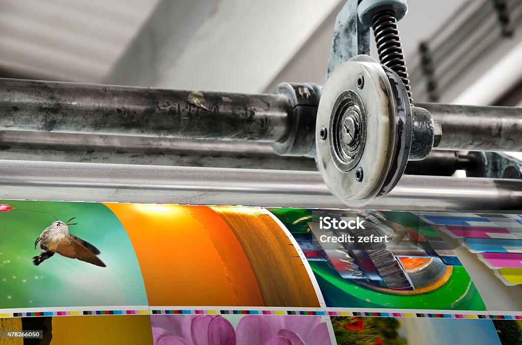 Magazine offset printing machine close up Printing Press Stock Photo