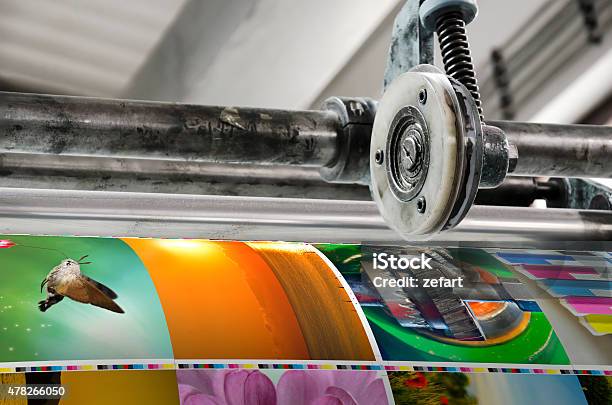 Magazine Offset Printing Machine Close Up Stock Photo - Download Image Now - Printing Press, Printing Plant, Printing Out