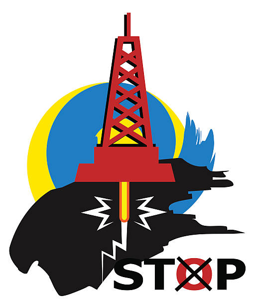 zatrzymaj szczelinowanie hydrauliczne - fracking oil rig industry exploration stock illustrations