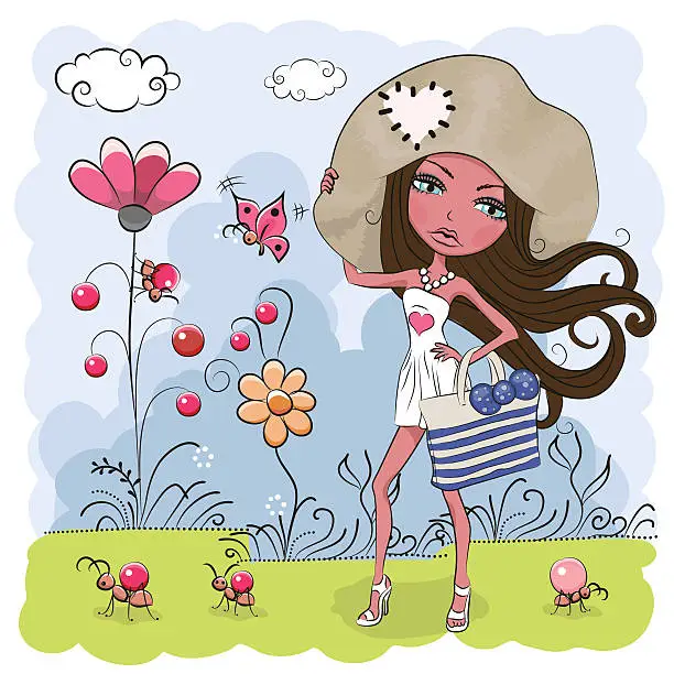 Vector illustration of Girl on a meadow
