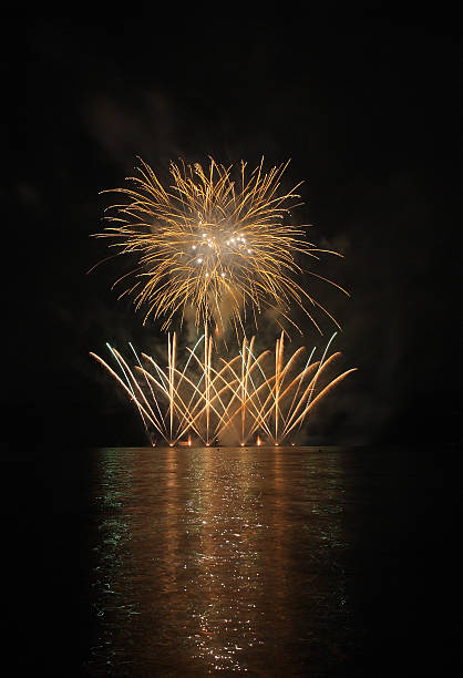 istock Colorful fireworks with reflection on lake. 478267446