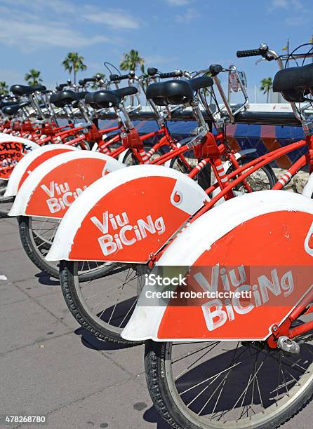 Bikes From A Bicycle Share Program In Barcelona Stock Photo - Download Image Now - 2015, Barcelona - Spain, Bicycle