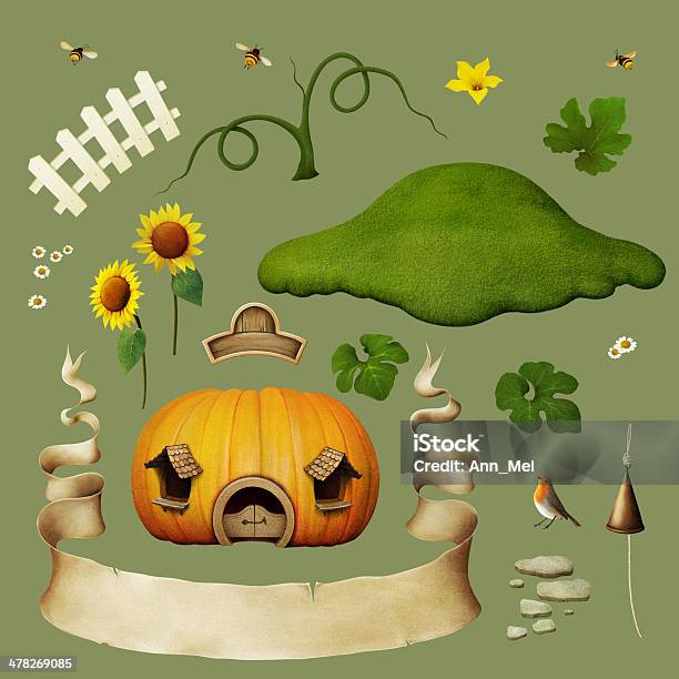 Set Of Objects For House Pumpkins Stock Illustration - Download Image Now - Grunge Image Technique, Autumn, Bell