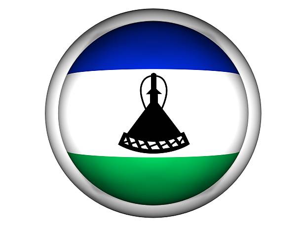 National Flag of Lesotho . Button Style .  Isolated