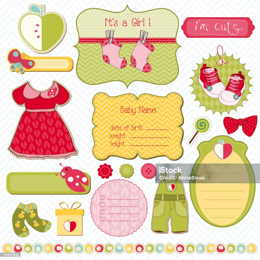 Baby Girl Scrapbook Elements Announcement Message stock vector