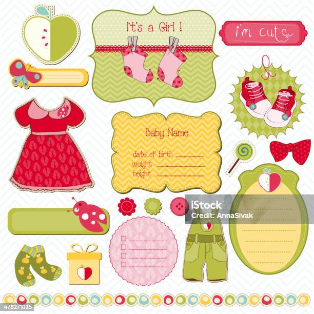 Baby Girl Scrapbook Elements Stock Illustration - Download Image Now - Announcement Message, Arrival, Baby - Human Age