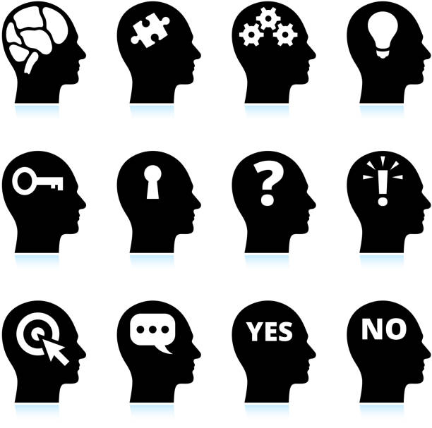 Black & White Mind and Ideas royalty-free vector icon set PrintBlack & White Mind and Ideas Icons Set  question mark head stock illustrations