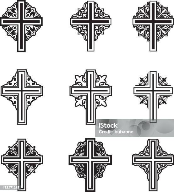 Christian Cross Black And White Royalty Free Vector Icon Set Stock Illustration - Download Image Now