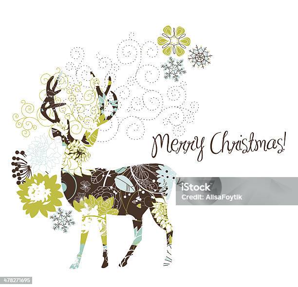 Merry Christmas Background With Deer Stock Illustration - Download Image Now - Christmas, Clip Art, Color Image