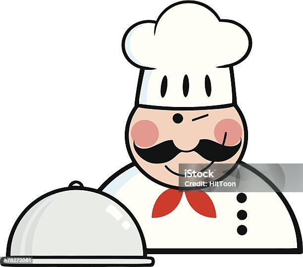 Logo Winked Chef Con Un Piatto - Immagini vettoriali stock e altre immagini di Allegro - Allegro, Baffo - Peluria del viso, Cappello da cuoco