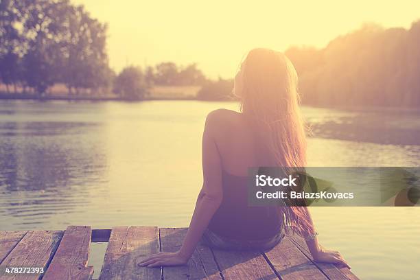 Vintage Photo Of Relaxing Young Woman In Nature Stock Photo - Download Image Now - Adult, Adults Only, Beautiful People