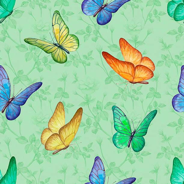 Seamless pattern with watercolor butterfly illustrations vector art illustration