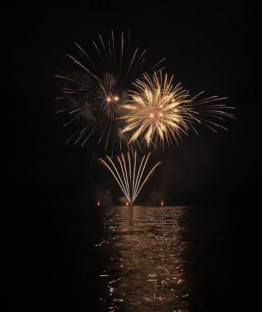 istock Colorful fireworks with reflection on lake. 478273108