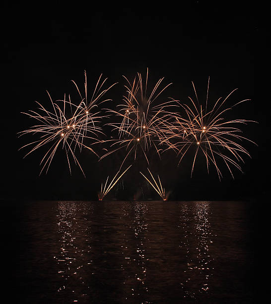 istock Colorful fireworks with reflection on lake. 478273306