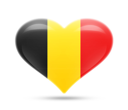 Belgium, Brussels national official state flag on heart shape isolated on white background