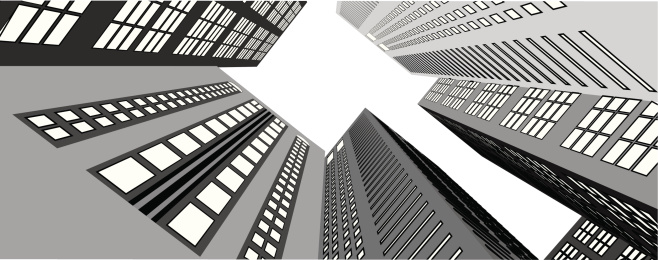 Skyscrapers in the city view from below. Vector illustration
