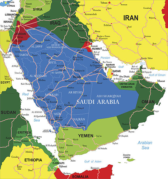 Saudi Arabia map Detailed map of Saudi Arabia. israel egypt border stock illustrations